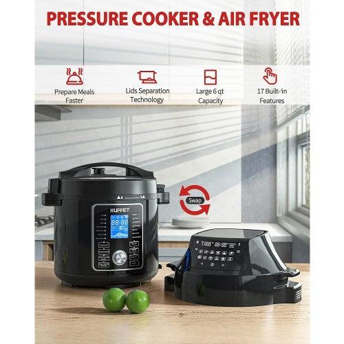 KUPPET 2 in 1 Electric Pressure Cooker with Air Fryer Lid, 17 Preset Cooking Functions, 6 Quart, Stainless Steel Slow Cooker, Rice Cooker, Steamer, Saute, Yogurt Maker - Toytexx KUPPET 2 in 1 Electric Pressure Cooker with Air Fryer Lid, 17 Preset Cooking Functions, 6 Quart, Stainless Steel Slow Cooker, Rice Cooker, Steamer, Saute, Yogurt Maker - Toytexx